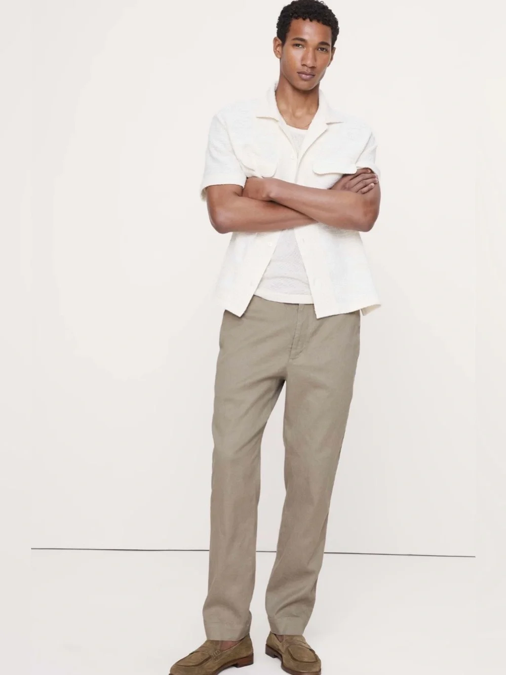 NWT-Banana Republic Men’s Straight Italian Linen Cotton Pull On, Large